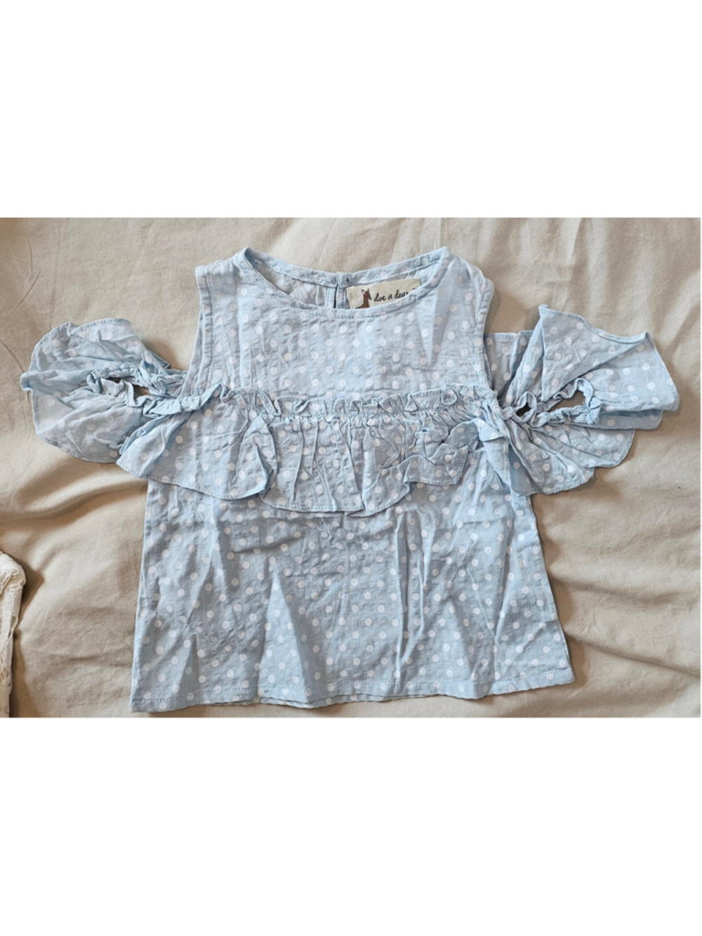 Toddler Girls Doe a Dear Cold Shoulder Blouse Size 2T Blue White Polka Dot
